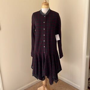 New! FREE PEOPLE generous Size S plaid tattered hem jacket dress